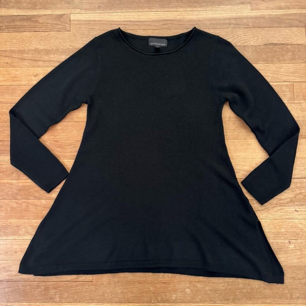 Attention black crewneck long sleeve tunic sweater shirt top size small S
b46